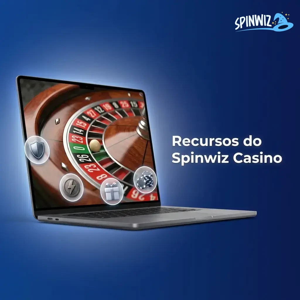 Recursos do Spinwiz Casino: Pix, app mobile, jogos variados, plataforma segura e suporte em português.