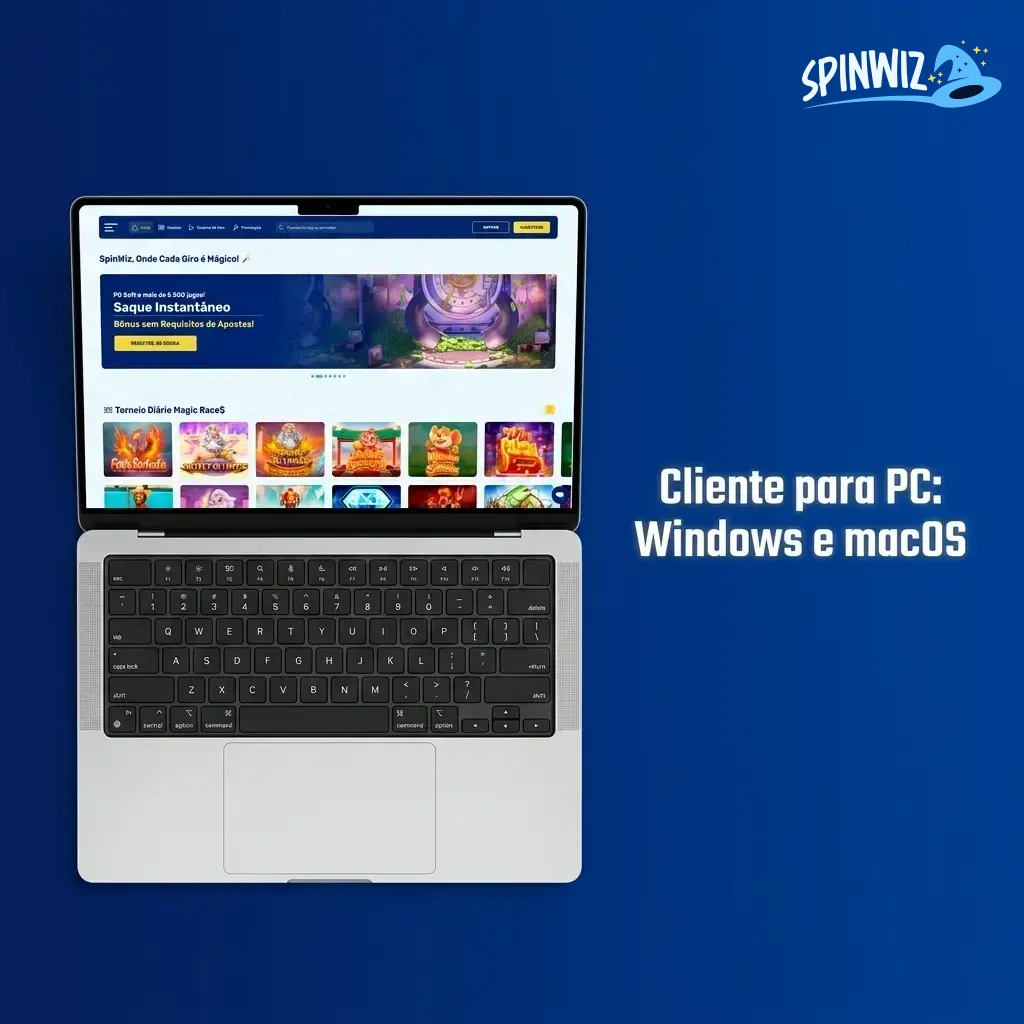 SpinWiz acessível pelo navegador no PC com Windows e macOS, compatível com Chrome, Firefox, Safari e Edge.
