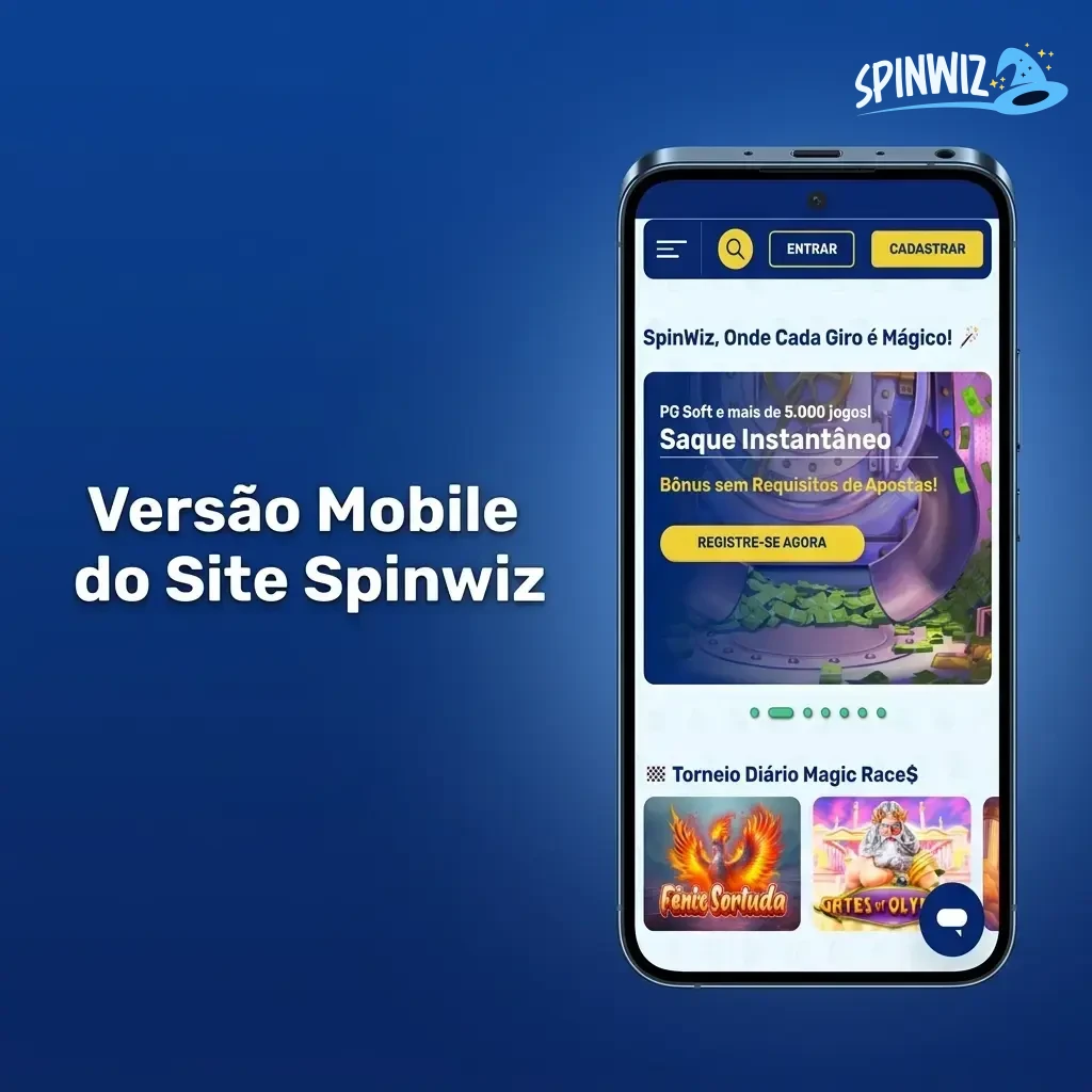 Versão mobile do site SpinWiz otimizada para smartphones e tablets com interface responsiva e acesso completo aos jogos.