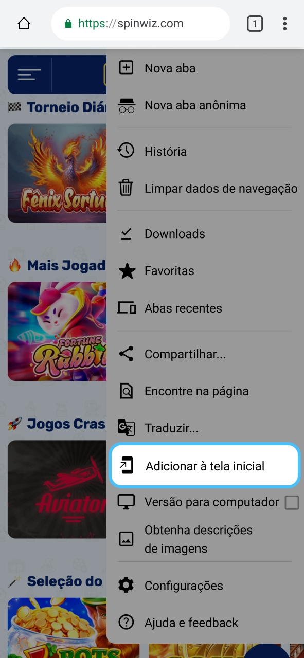 Spinwiz use versão web e tenha acesso rápido direto da tela inicial.