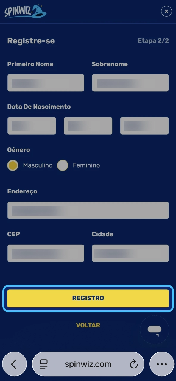 Spinwiz registre-se rápido e comece a jogar com todos os recursos.