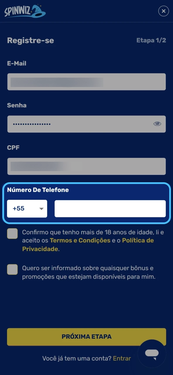 Spinwiz adicione contatos e facilite confirmações e saques futuros.