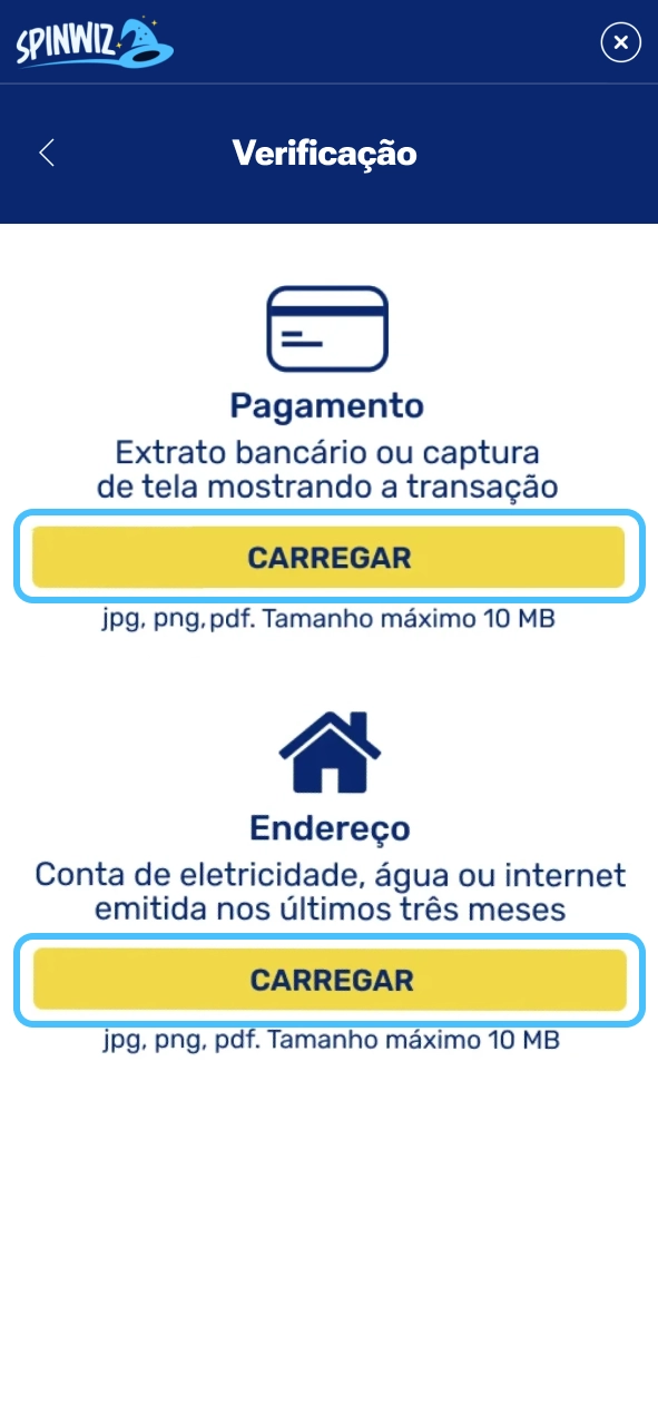 Spinwiz valide sua conta e garanta segurança total nas transações.