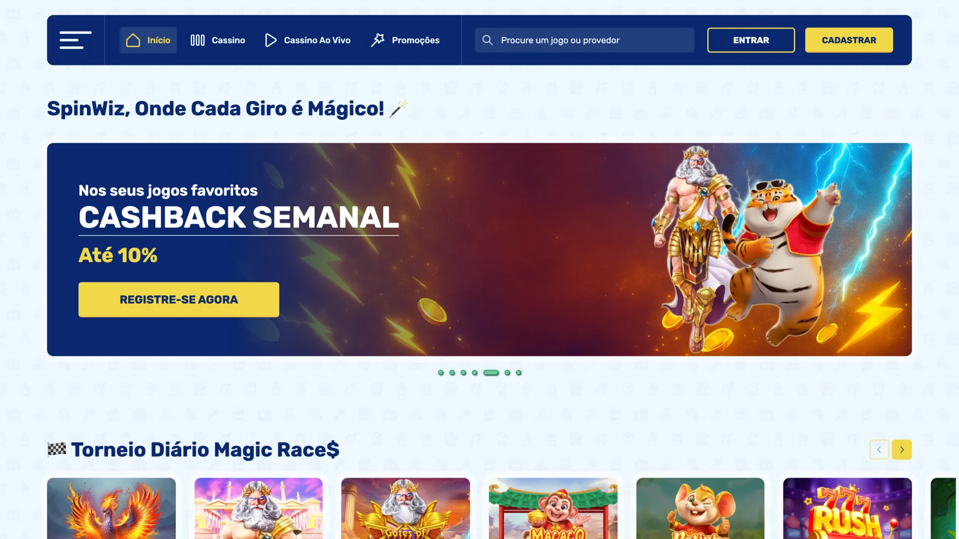 SpinWiz acesse o início e encontre rapidamente tudo o que precisa.