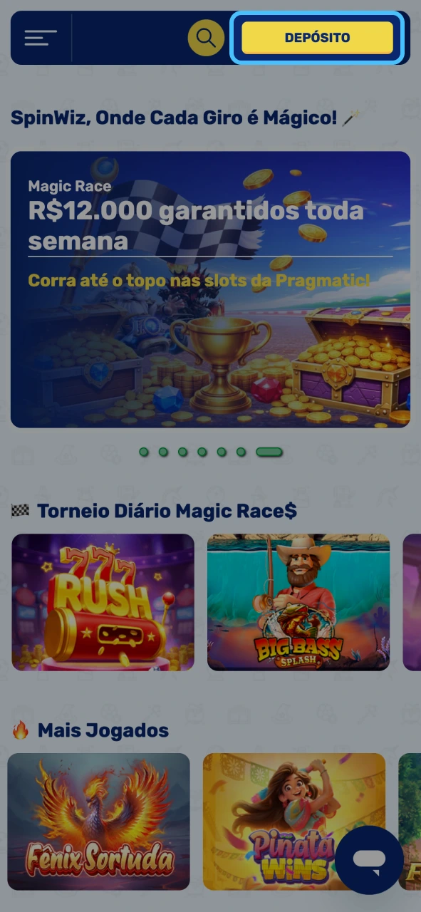 Spinwiz abra a área de pagamentos e visualize opções disponíveis.