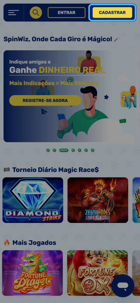 Spinwiz visite a página oficial e prepare seu registro rapidamente.