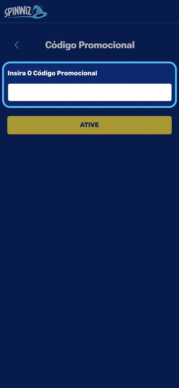 Spinwiz insira código promocional e ative vantagens automaticamente.